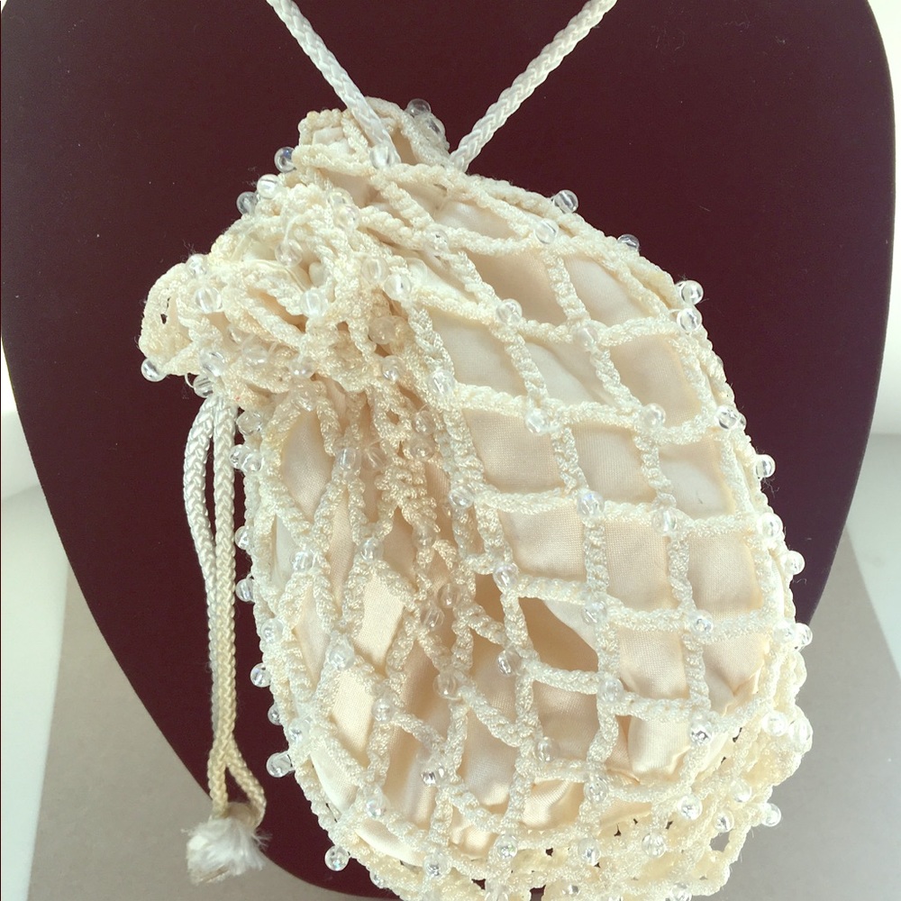 Sweet Satin and White Bead La Regale Purse